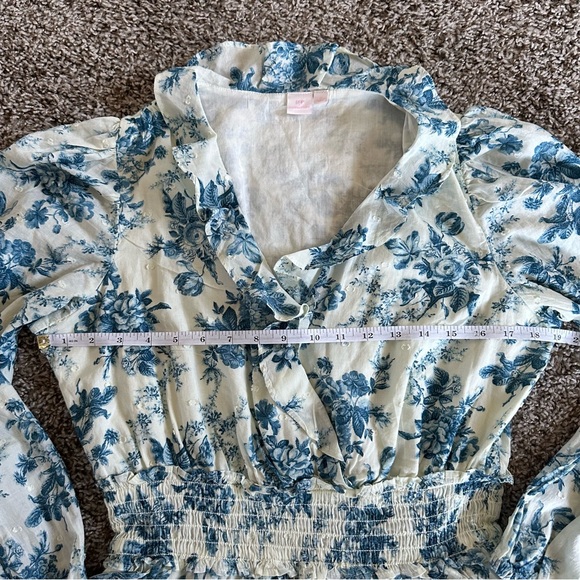 Love Shack Fancy x Gap Blue Floral Ruffle Wrap Dress - Picture 6 of 7